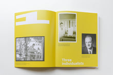 Load image into Gallery viewer, Spread from the book 'Grounds, Romberg & Boyd: Melbourne’s Midcentury Modernists' featuring a photo of Jimmy Watson's Wine Bar and other projects by the practice. ISBN 9781922601278